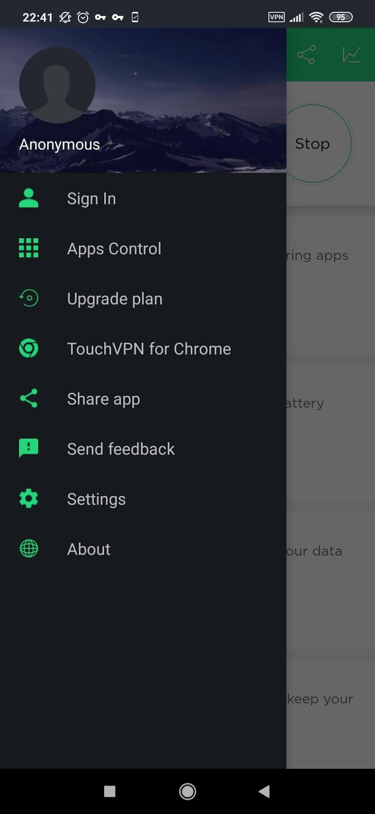 TouchVPN Mobile Interface
