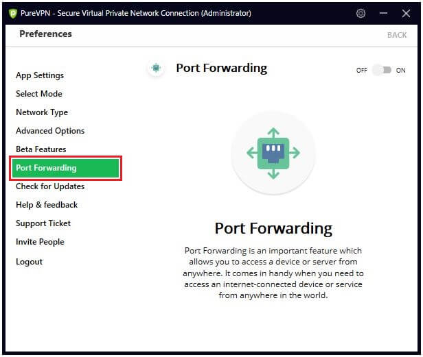 Pure VPN Port Forwarding Step 2