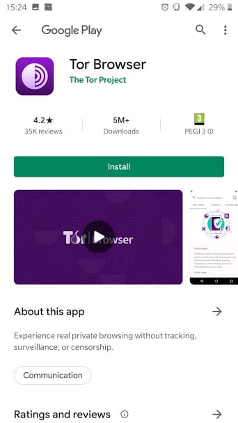 TOR en Google Play Store