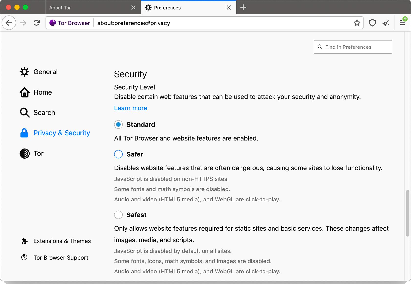 settings for tor browser mega2web