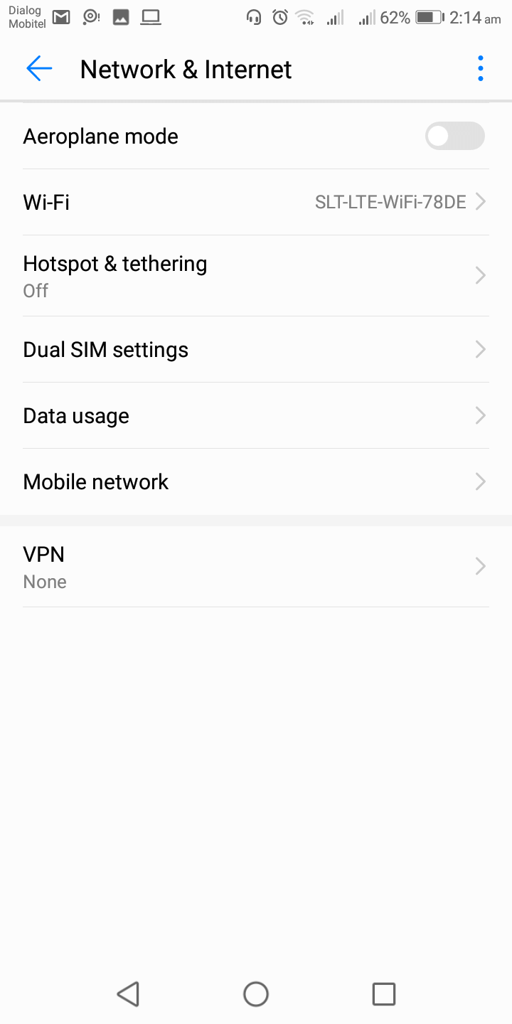 Android Network and Internet Settings