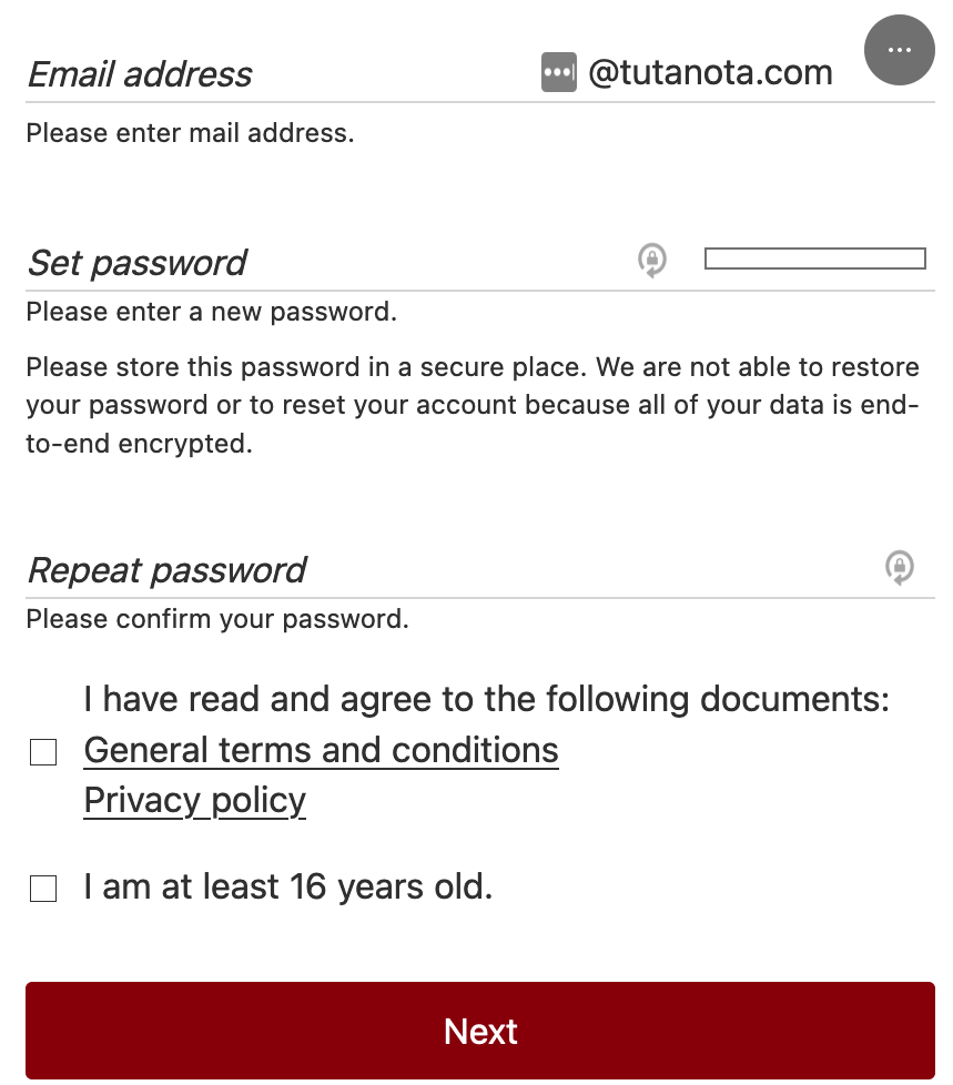 Tutanota Password Setup