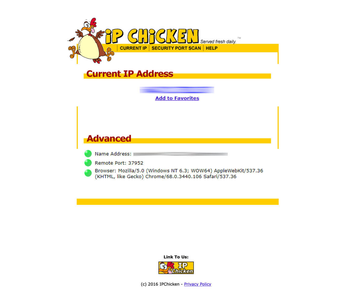 Access ipchicken.com. IP Chicken - What is my IP address? Free public IP  lookup.