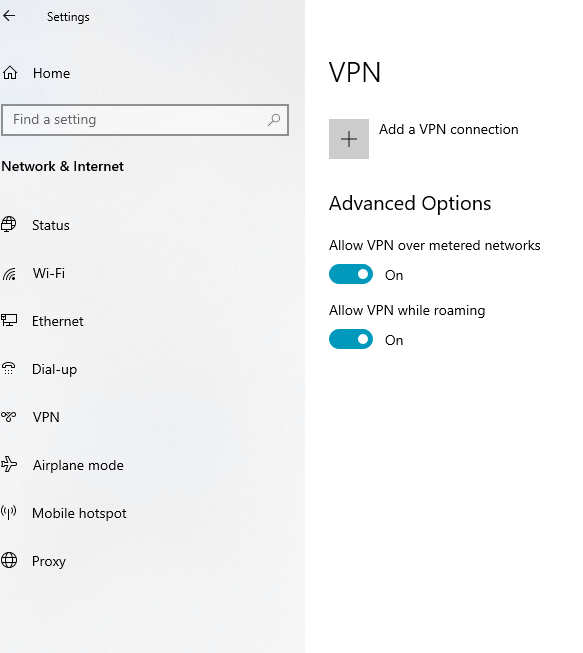 Home VPN - Network and Internet Settings
