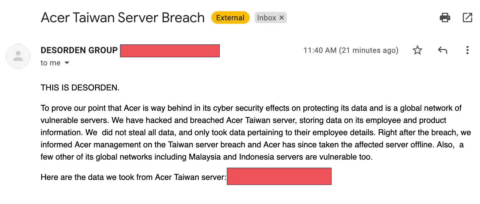 Desorden Hacks Acer Taiwan