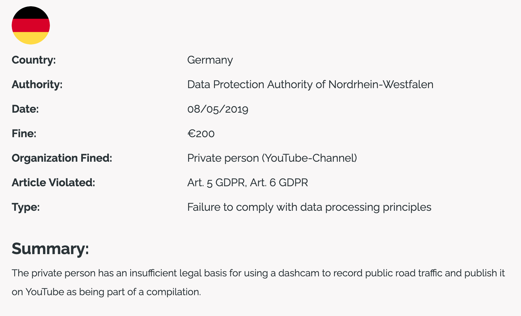 German GDPR fine