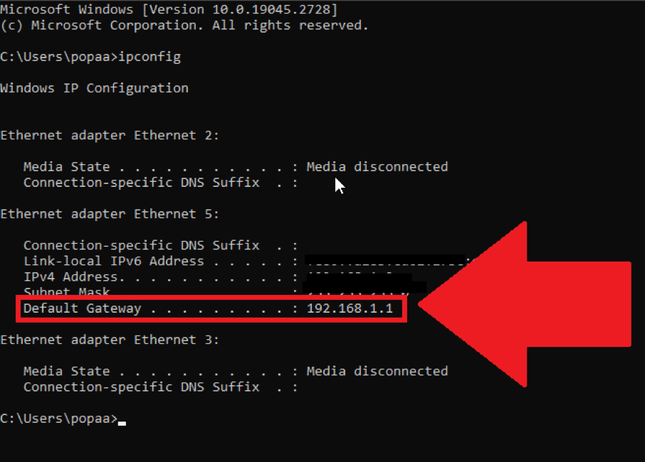 Default router gateway IP address