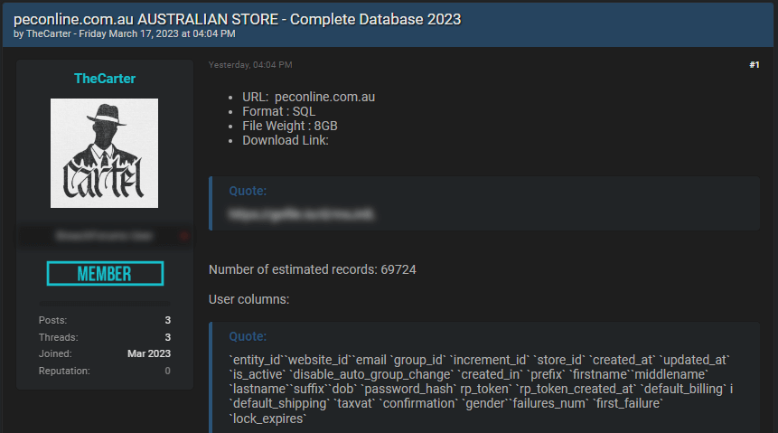 Australia Online Store Data Leak