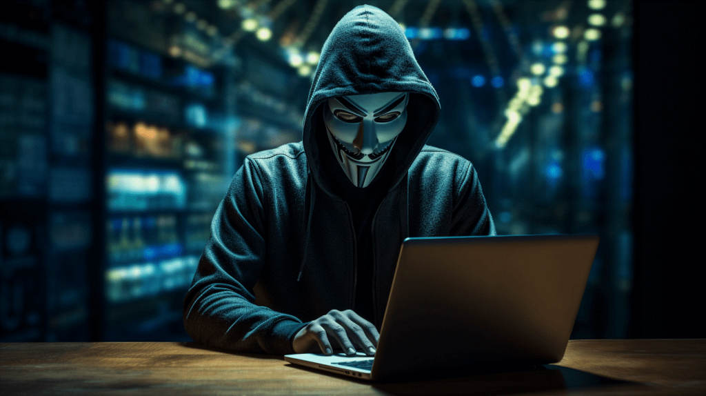 Image showing a hooded hacker using a laptop