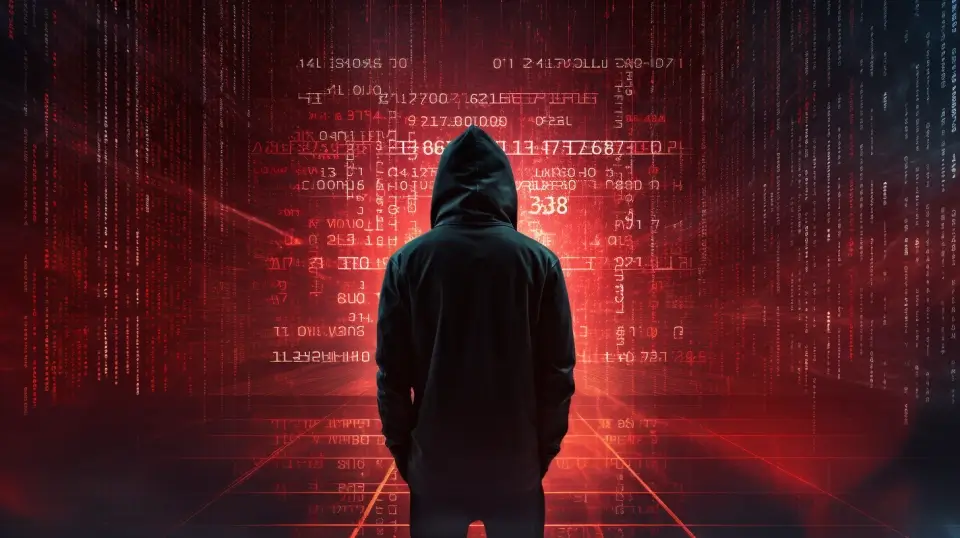 Hacker with computer code