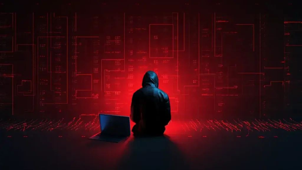 Hacker sitting down near a laptop