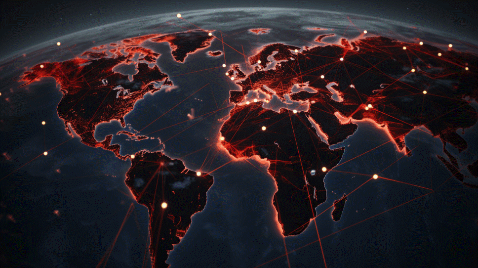 Imagen de un mapa geográfico con puntos rojos