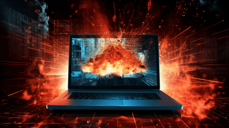 Bild eines Computers inmitten einer Cyber-Explosion