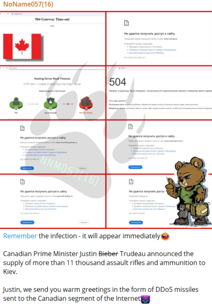Image of post on X/Twitter showing NoName's announcement about the attack on Canadian institutions