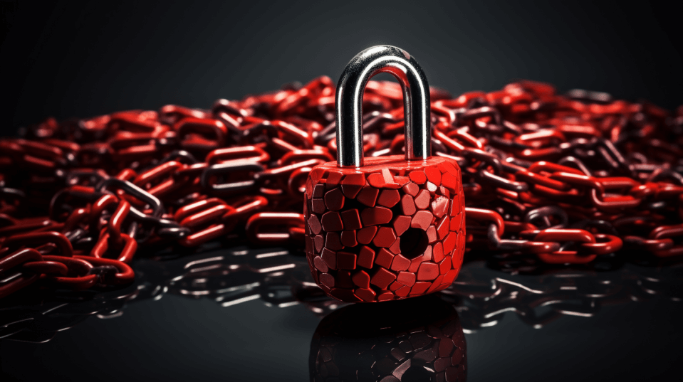 Image showing a red lock surrounded by chains