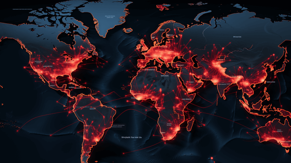 Image montrant une carte avec des points d'attaques cybernétiques