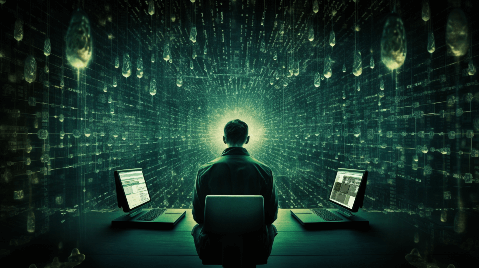 Image showing a hacker staring into cyberspace