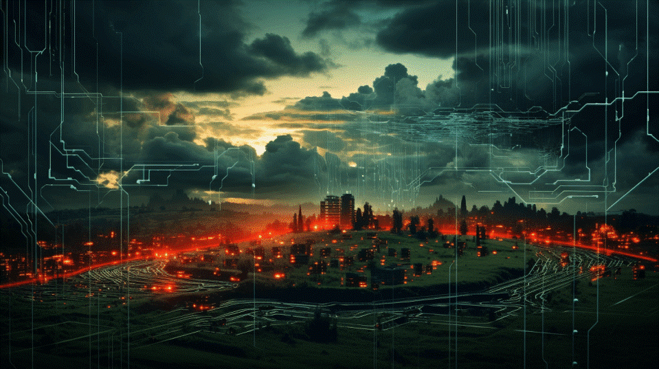 Image showing a city burning in cyberspace
