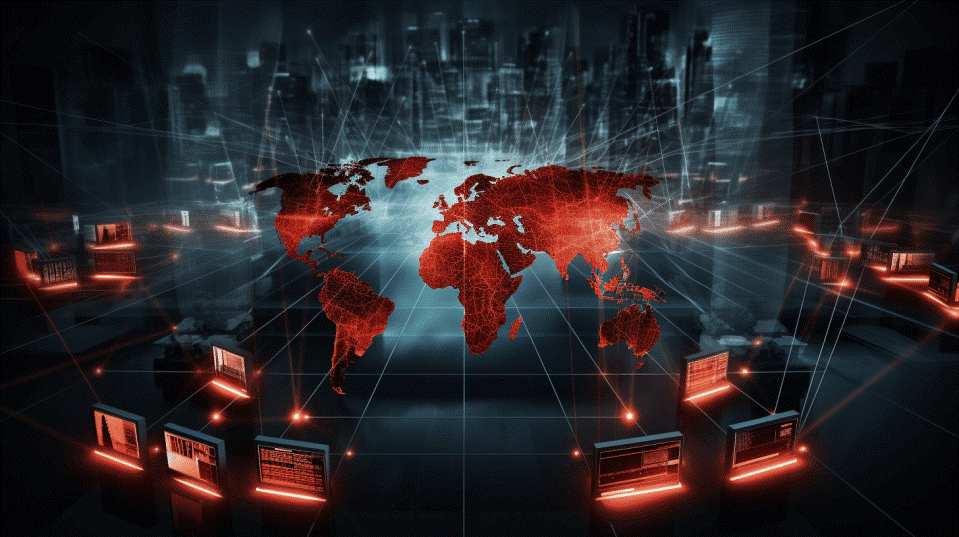 Image showing a cyber geographical map surrounded by computers