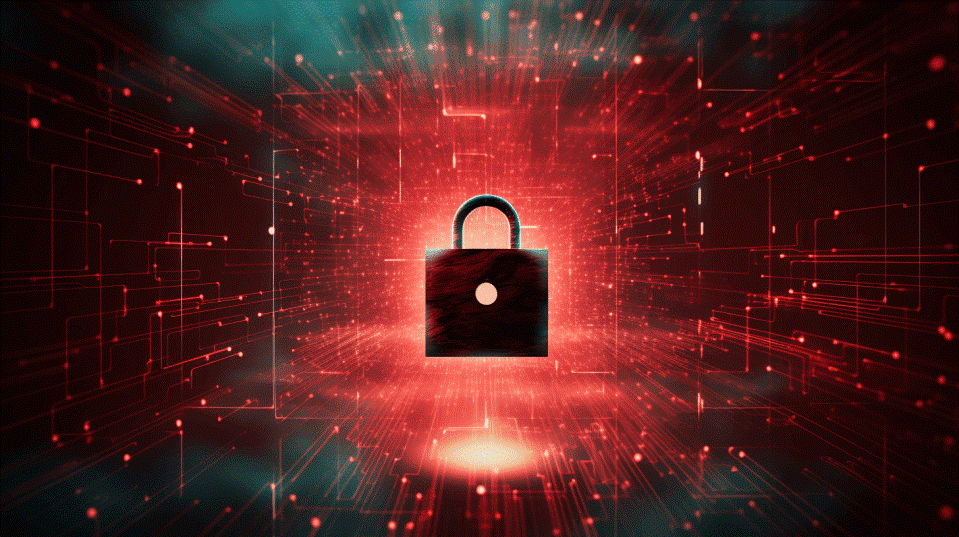 Image d'un cadenas posé dans un paysage de cybersécurité