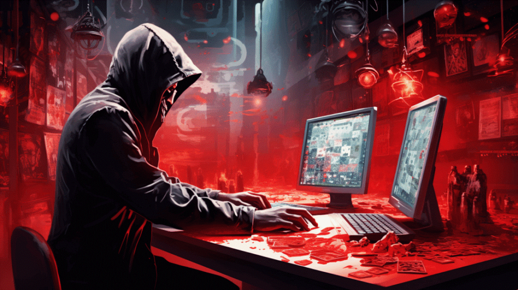 Image showing a hooded hacker using a computer to launch an attack