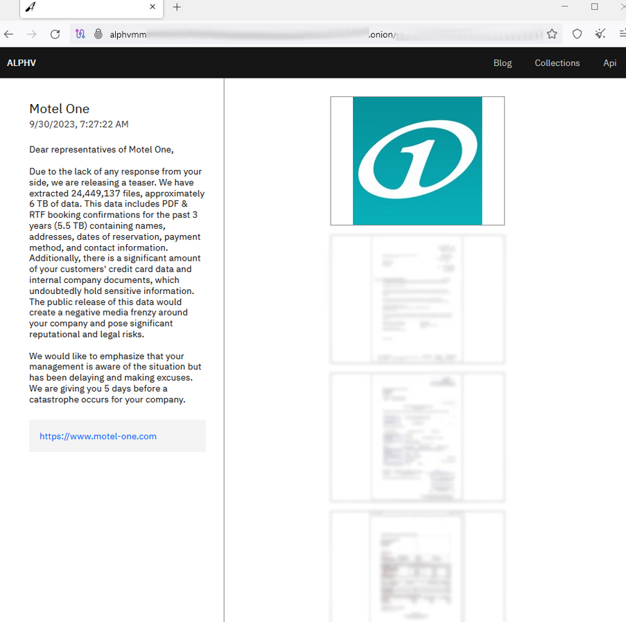 BlackCat announcement about the Motel One data breach