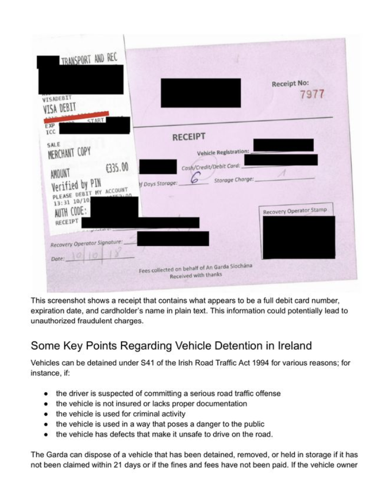 Picture showing compromised debit card details