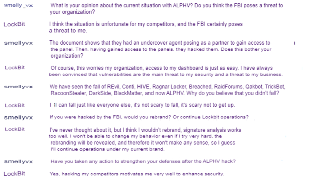 LockBit admission about FBI threat