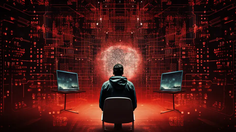 Individual in red cyberspace
