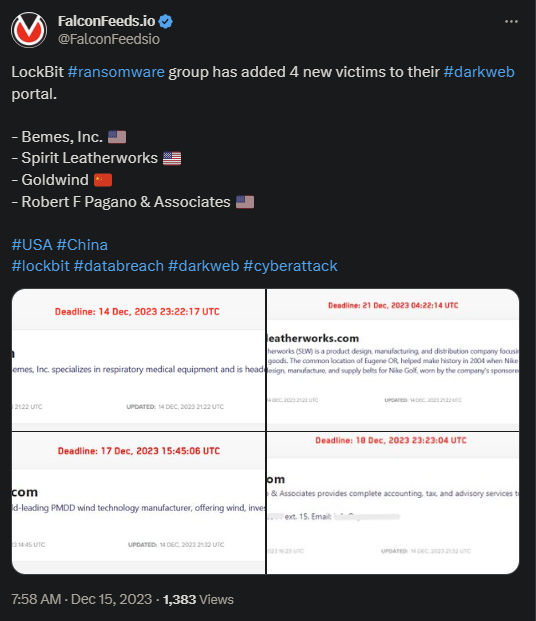 Twitter post showing the latest LockBit attack