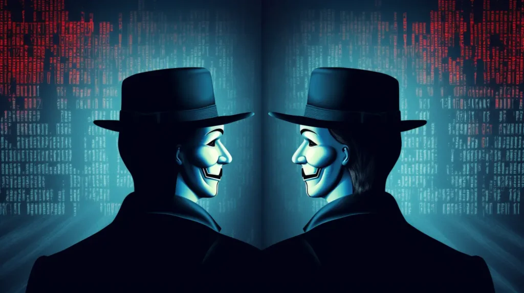 Two masked men in cyberspace