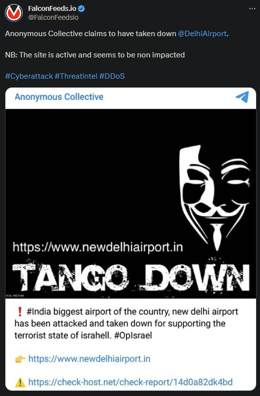 X showing the Anonymous Collective attack on the Delhi Airtport