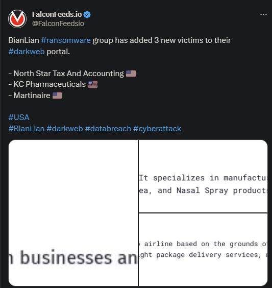 X showing the BianLian attack on the 3 US companies