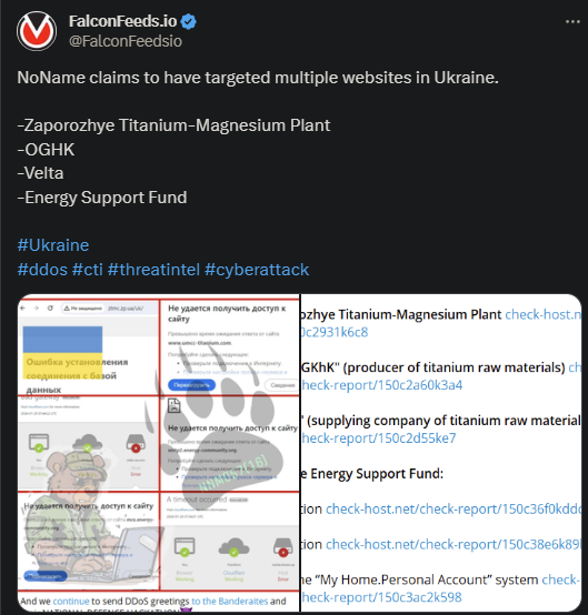 X showing the NoName attack on the Ukrainian companies