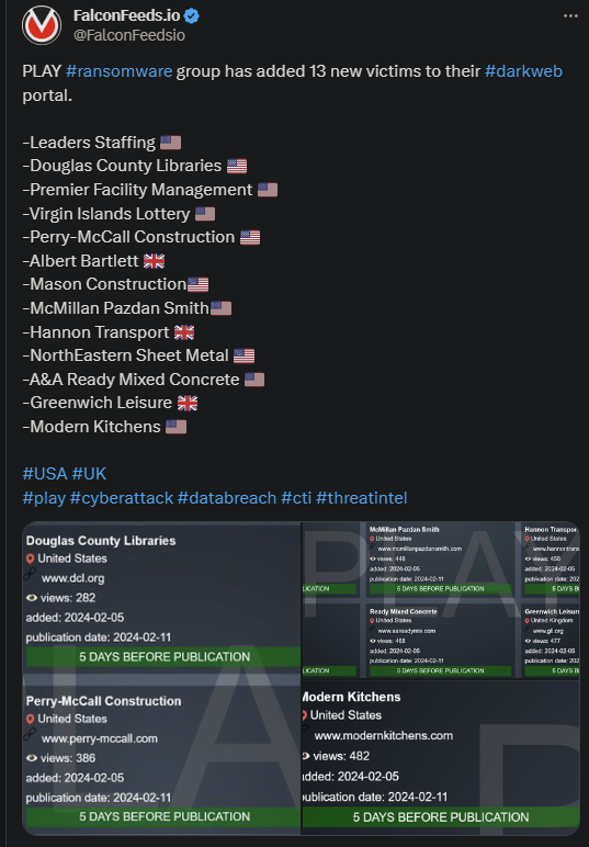 X showing the PLAY attack on the 13 victims