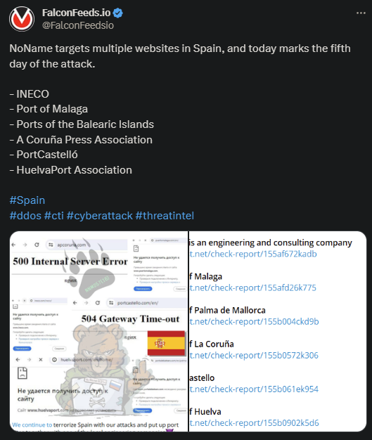 X showing the NoName attack on the Spanish websites
