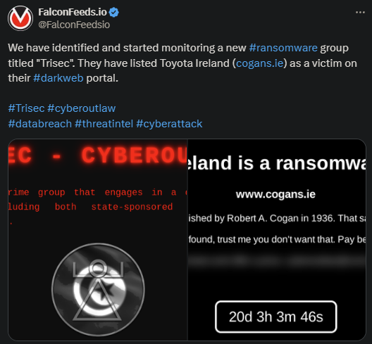 X showing the Trisec attack on Toyota Ireland