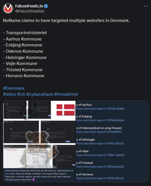 X showing the NoName attack on the Danish websites