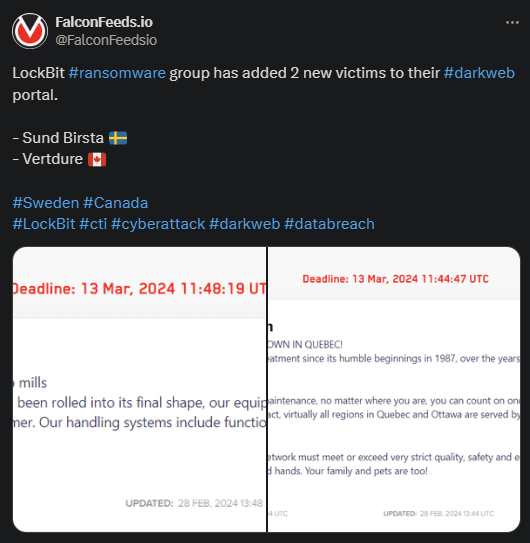 X showing the Lockbit attack on the 2 victims