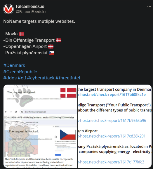 X showing the NoName attack on the four institutions