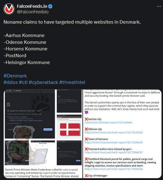 X showing the NoName attack on Denmark