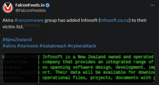 X showing the Akira attack on Infosoft