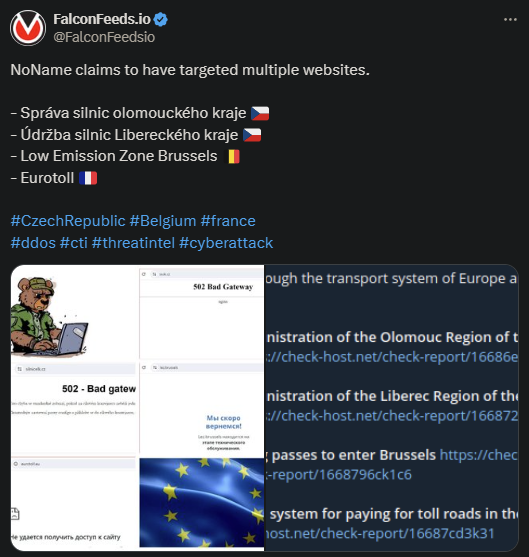 X showing the NoName attack on the several websites