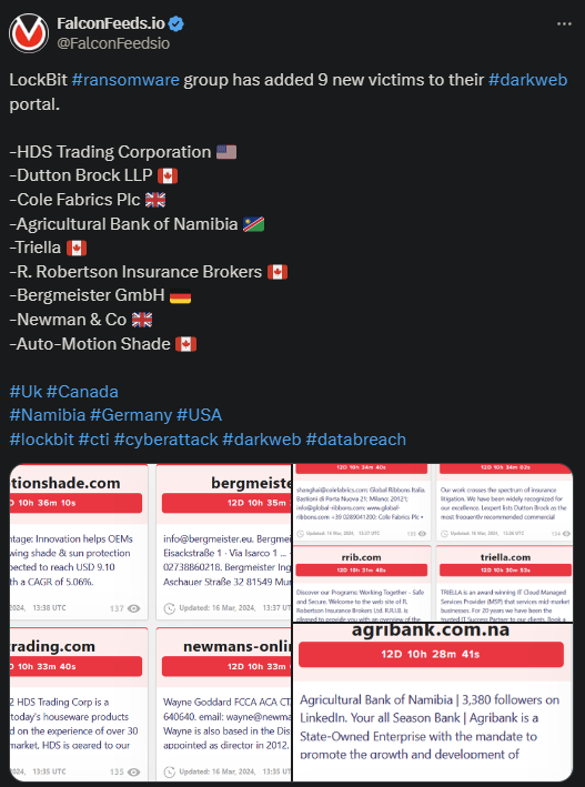 X showing the LockBit attack on the 9 companies