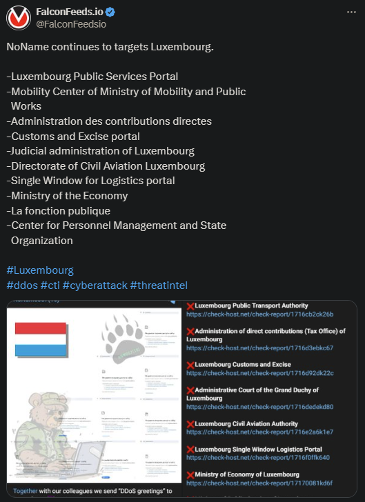 X showing the NoName attack on Luxembourg