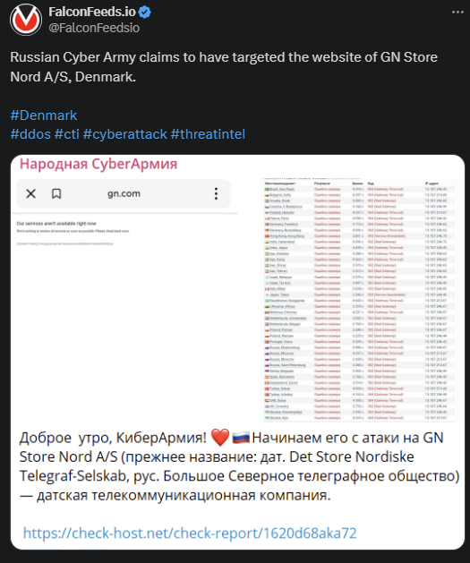 X showing the Russian Cyber Army attack on the GN Store Nord A/S