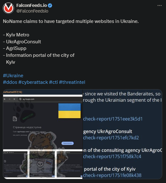 X showing the NoName attack on the Ukrainian websites