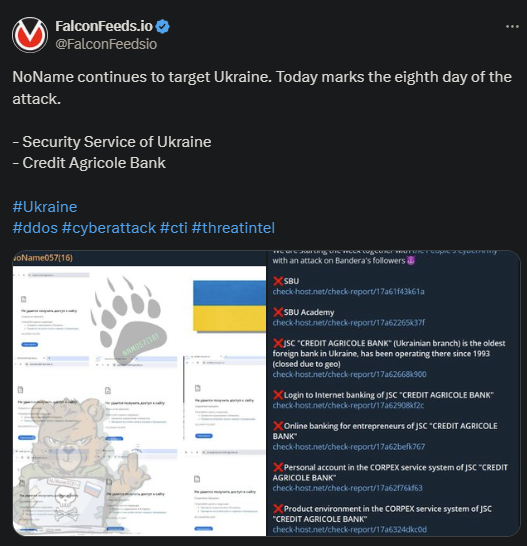 X showing the NoName attack on Ukraine