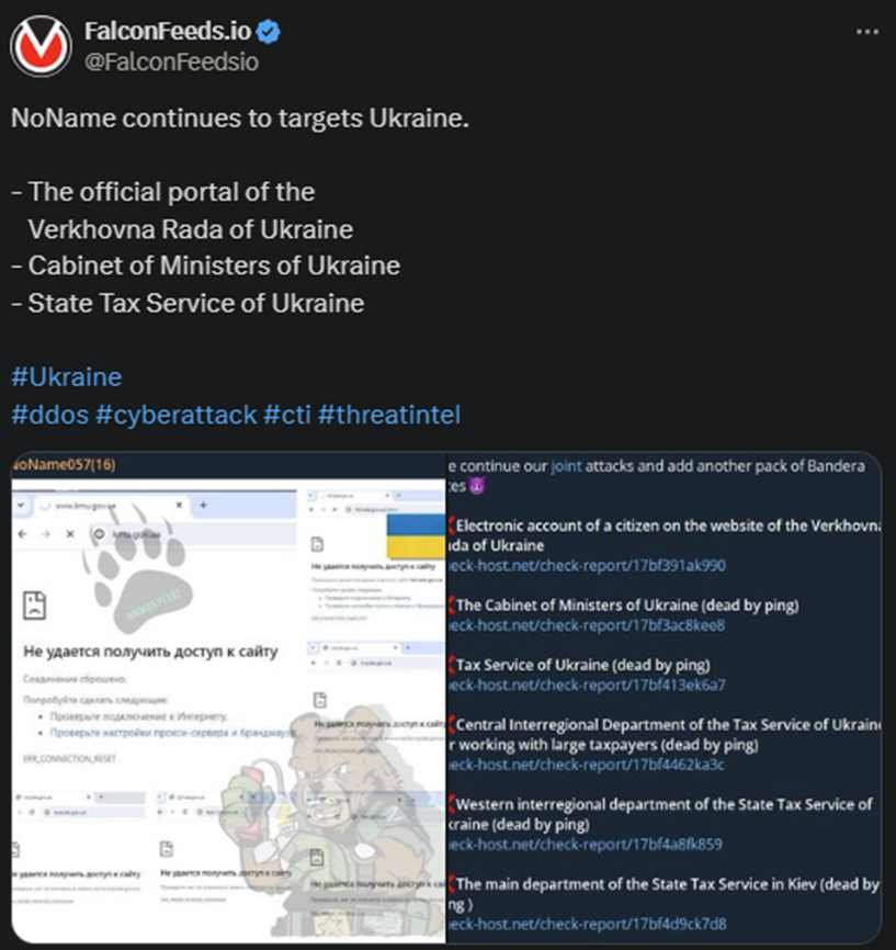 X showing the NoName attack on Ukraine