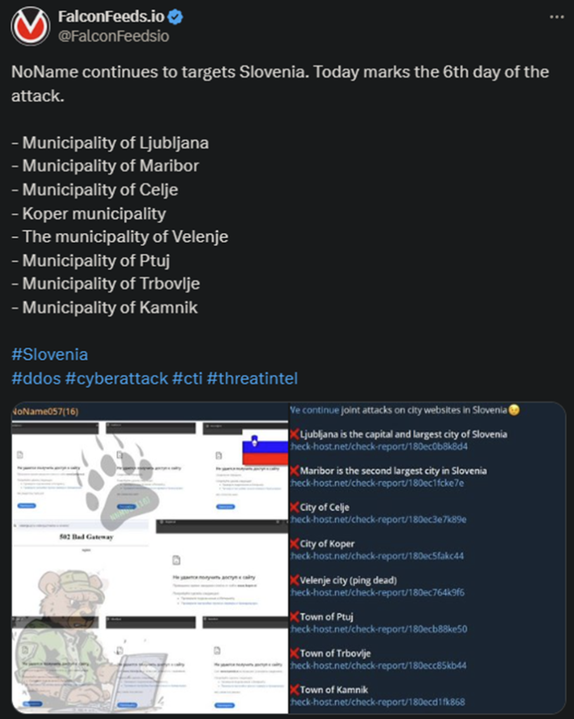 X showing the NoName attack on Slovenia